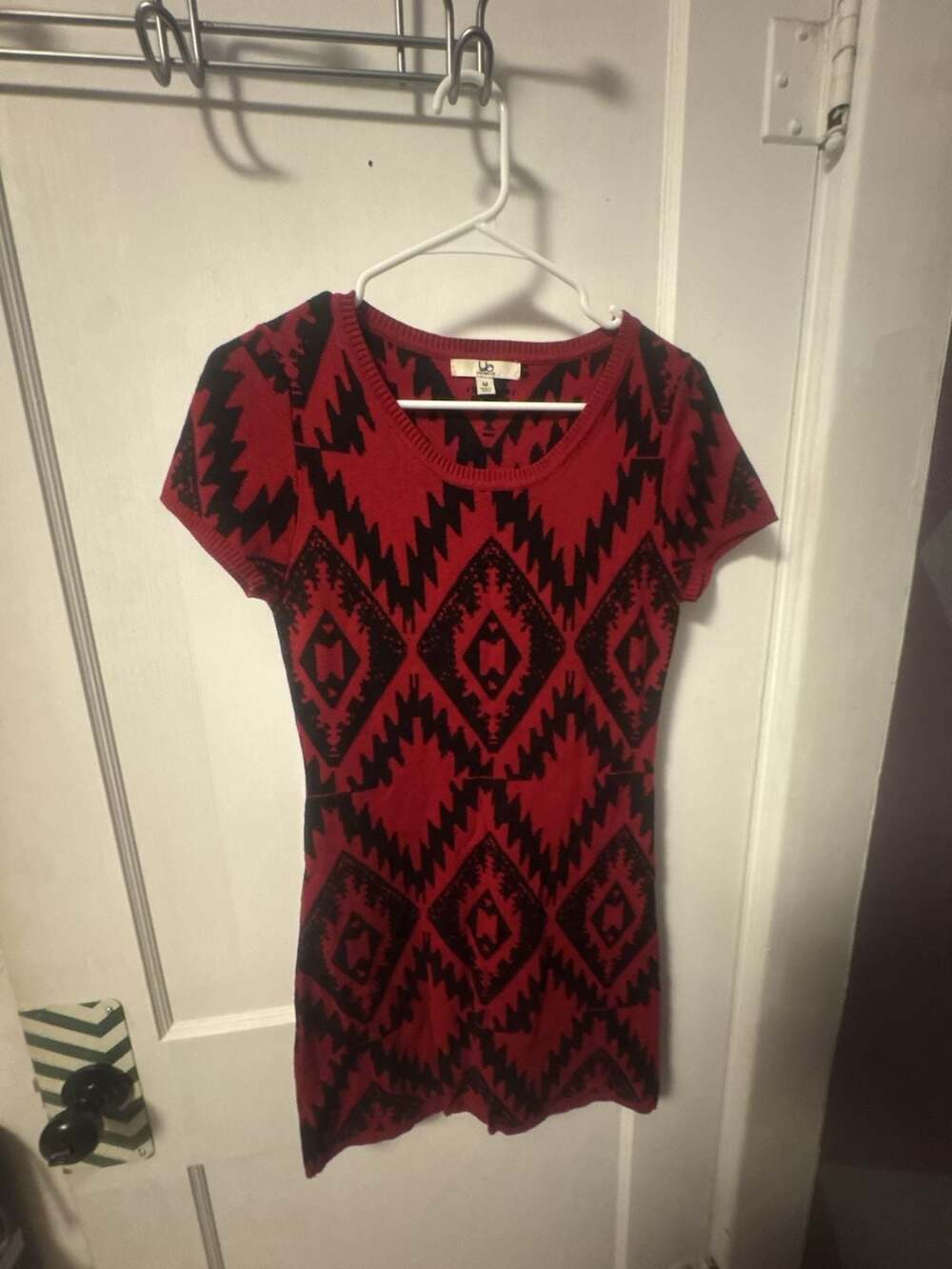 YA Los Angeles Red and Black Aztec Geometric Knit Bodycon Dress Medium